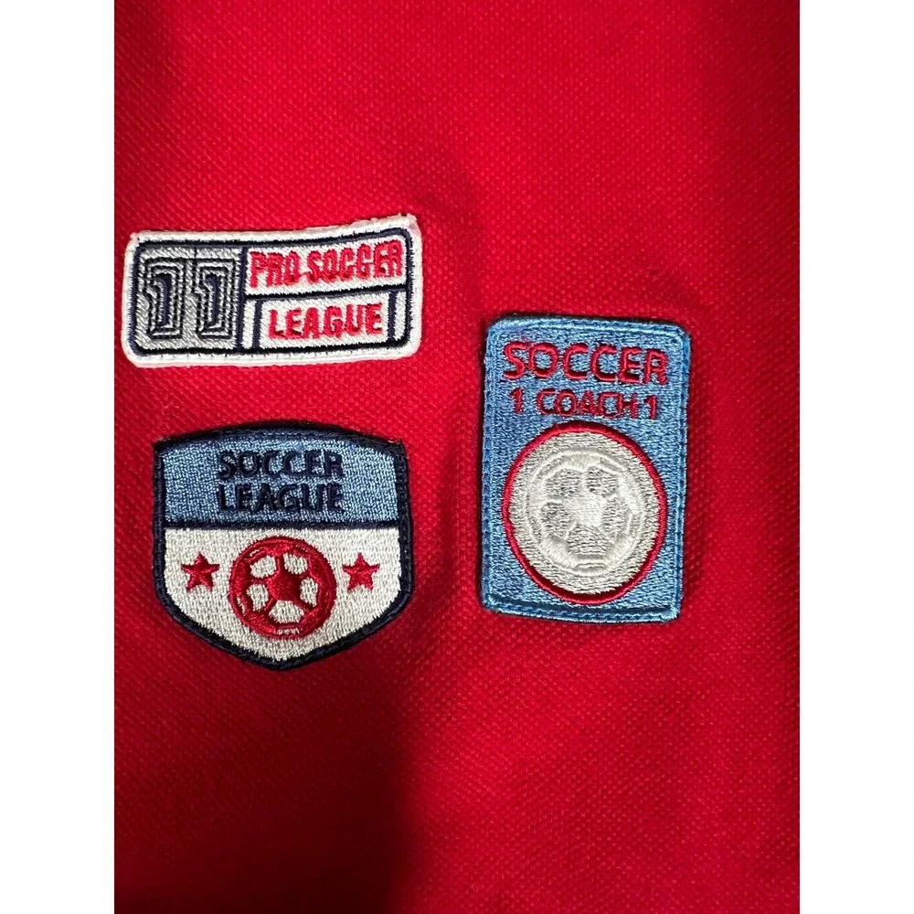 RC Mens Red England Soccer League‎ Embroidered Patch Polo Shirt Large